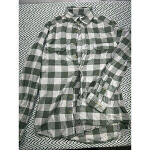 Goodfellow & Co Men's MT Green White Plaid Button-Up Shirt Cotton Long Sleeves